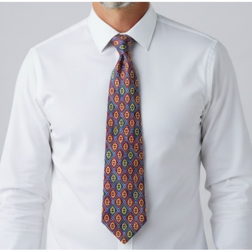 Vintage‎ Paolo Gucci 100% Silk Tie Italy Rare Collectible Geometric Pattern EUC